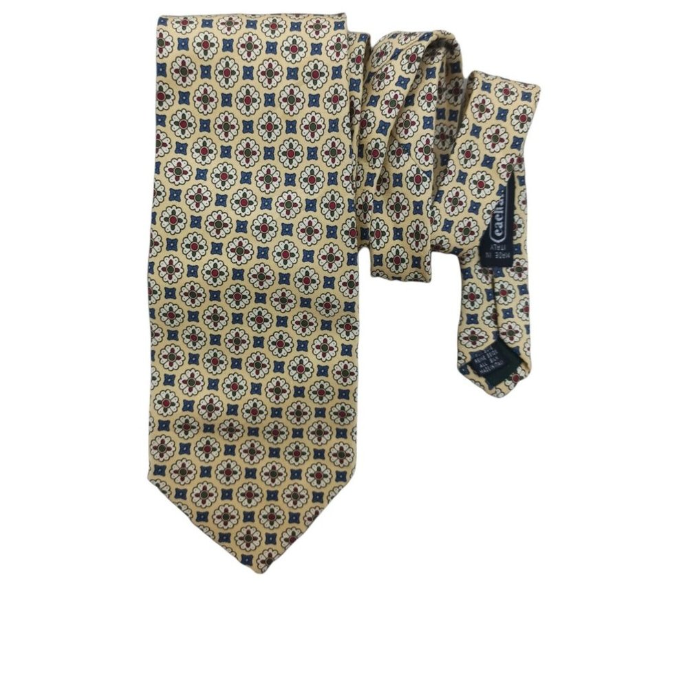CACHAREL Yellow Geometric Floral Silk Tie ITALY 58"/ 4" EC